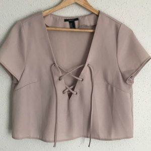 Tan/beige front lace up Top